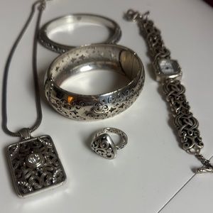 Brighton Lot (5 pieces) Silver Intricate Design Bracelets, Watch, Ring, Pendant